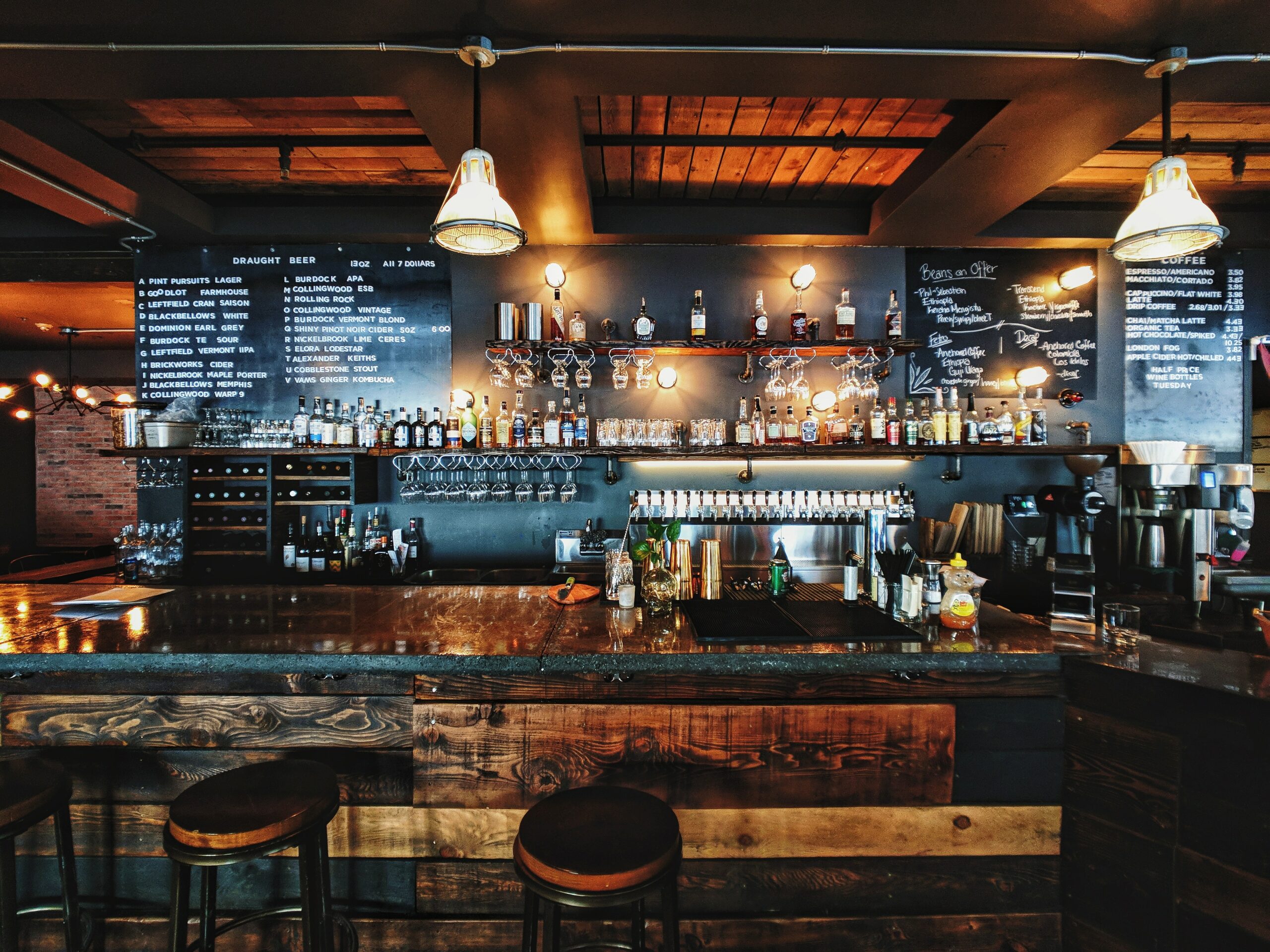 indoor bistro counter with soft lighting