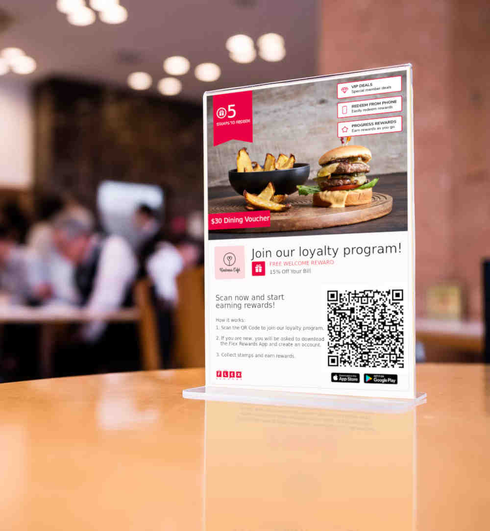 Acrylic Table Display Advertising Flex Rewards Loyalty Program for Kindness Cafe