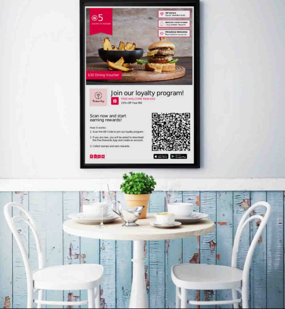 Flex Rewards Poster Advertising Loyalty Program for Kindness Cafe
